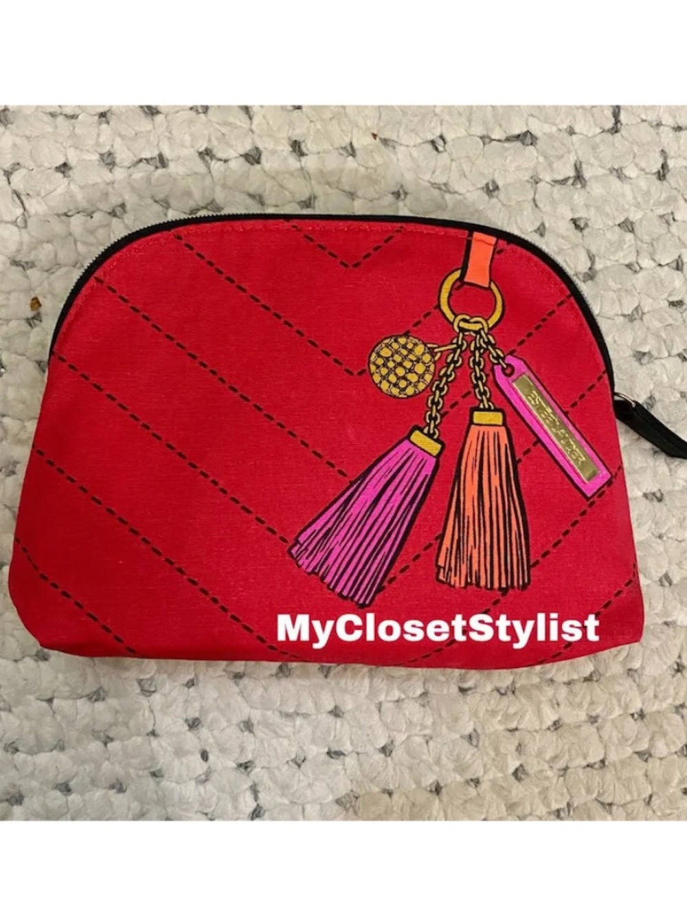 ESTEE LAUDER MakeUp Trompe l'oeil Gold Pink Orange Tassel large Red Cosmetic Bag